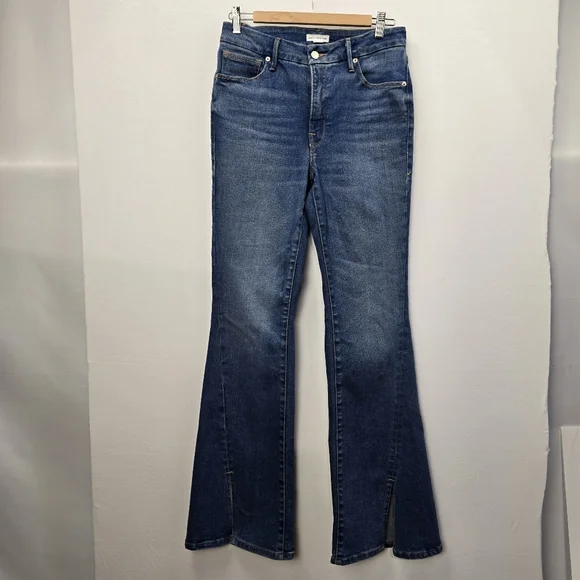 Good American Flare Twisted Split Hem Denim Jeans Size 6/28 - Picture 2 of 10